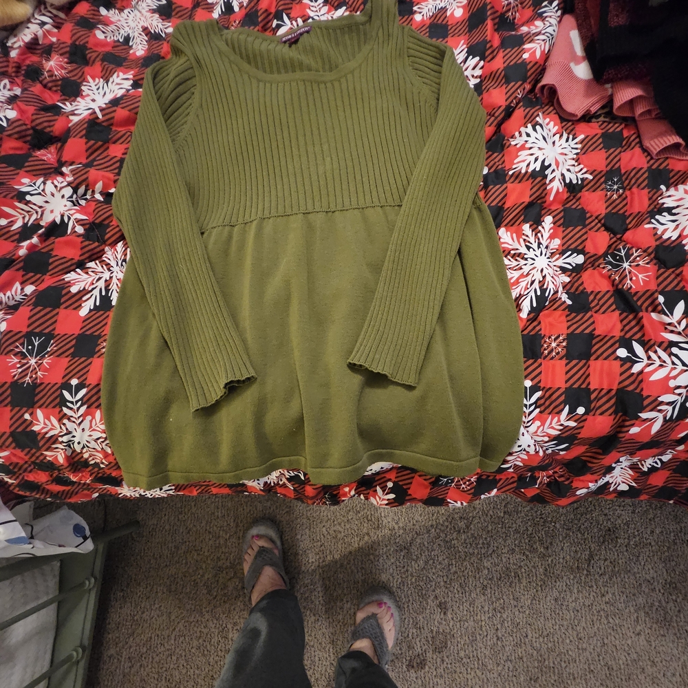 Jessica London Olive Green Ribbed Knit Top